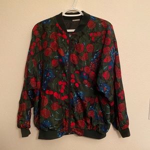 Vintage Silk Printed Bomber Jacket